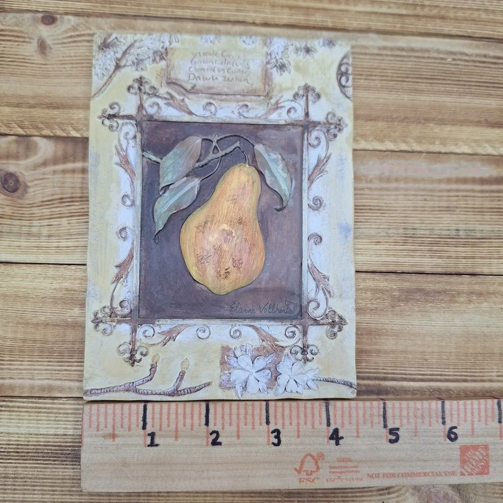 4 Elaine Vollherbst Resin‎ Plaques Wall Art Grapes Apple Pear Fleur De Lis Fruit